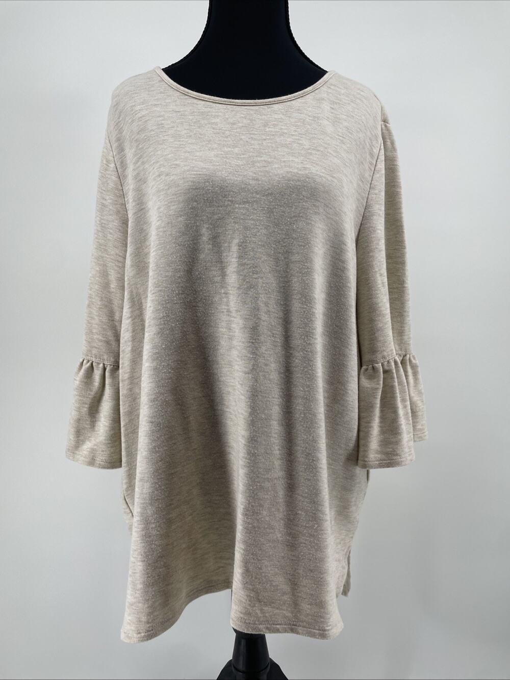Adrianna Papell Women’s Size L Shirt Heather Oatmeal Top Soft Cozy Minimalist